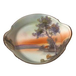 Antique Hand Painted Noritake Scenic Tree in the Meadow Ashtray or Trinket Dish